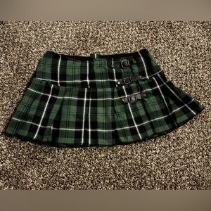 Royal Bones Black and Green Plaid Skater Skirt